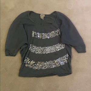 Gray Glitter Short Sleeve Blouse